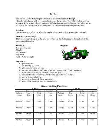 Toy Cars Distance vs. Time Data Table Car #1 Car #2