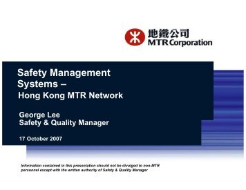 Safety Management Systems - Hong Kong MTR Network