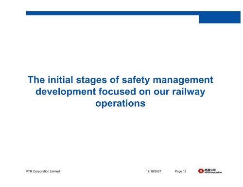 Safety Management Systems - Hong Kong MTR Network