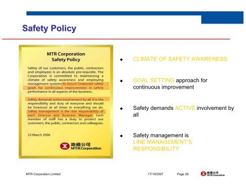 Safety Management Systems - Hong Kong MTR Network