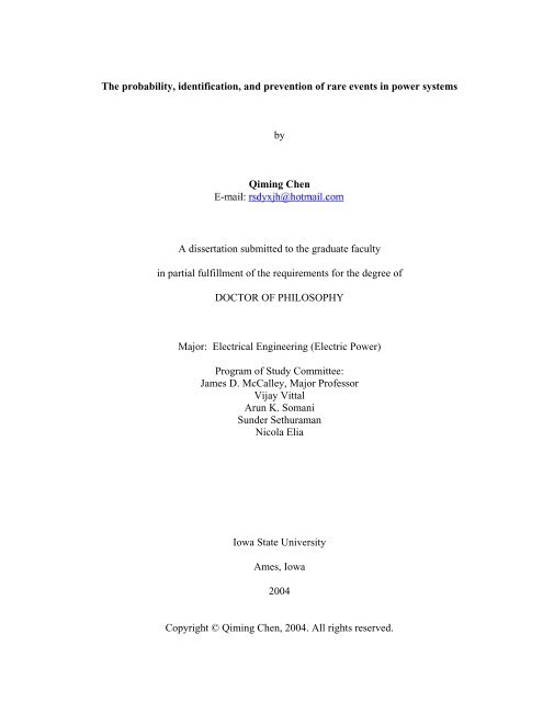 Rare Power Events The probability, identification, and prevention of rare events in power ...