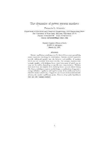 The dynamics of power system markets - Power Systems ...