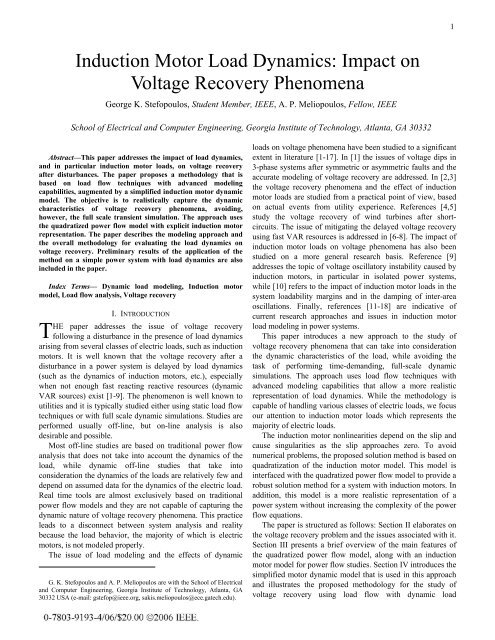 Induction Motor Load Dynamics: Impact on Voltage Recovery ...