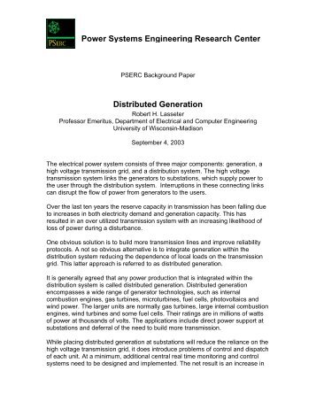 Distributed Generation - Power Systems Engineering Research ...