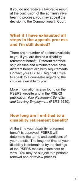 Disability Retirement Benefits - PSERs