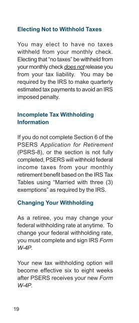 Taxes on Your Retirement Benefits - PSERs