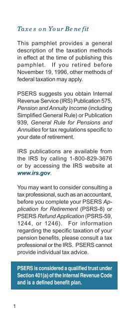 Taxes on Your Retirement Benefits - PSERs