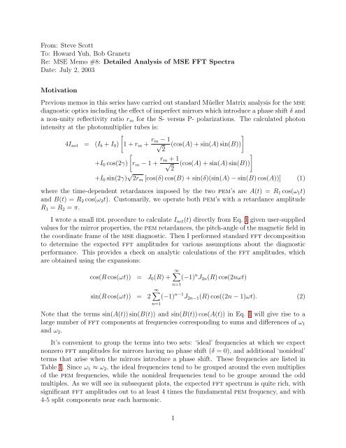 Detailed analysis of MSE spectra