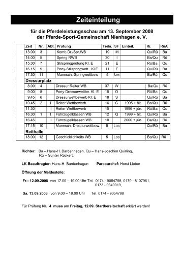 Zeiteinteilung - PSG-Nienhagen