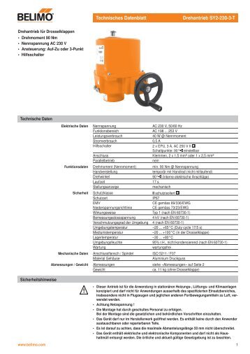 Technisches Datenblatt Drehantrieb SY2-230-3-T - Betec Controls