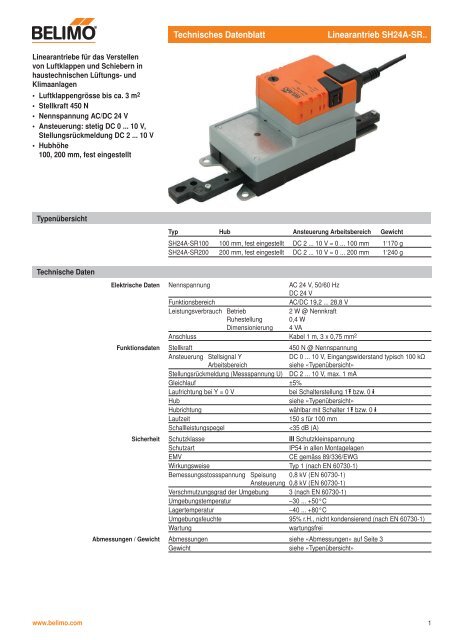 Technisches Datenblatt Linearantrieb SH24A-SR.. - Betec Controls