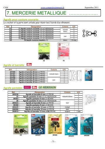 TÃ©lÃ©chargez notre catalogue Mercerie MÃ©tallique! - Comptoir Saint ...