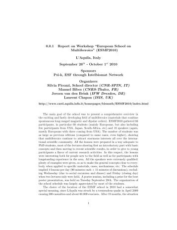 0.0.1 Report on Workshop âEuropean School on Multiferroics ... - Psi-k