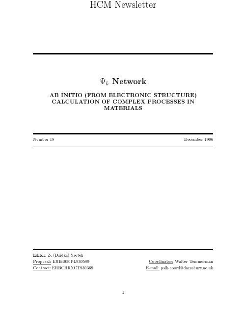 CALCULATION OF COMPLEX PROCESSES IN MATERIALS ... - Psi-k