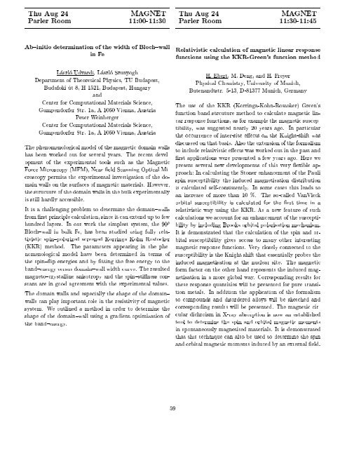 Programme and Abstracts Ab initio (from electronic structure ... - Psi-k