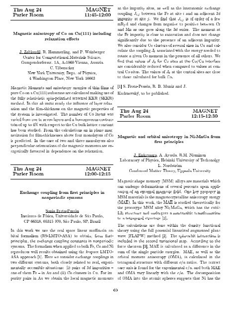 Programme and Abstracts Ab initio (from electronic structure ... - Psi-k