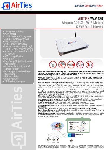 AIRTIES WAV-180 Wireless ADSL2+ VoIP Modem