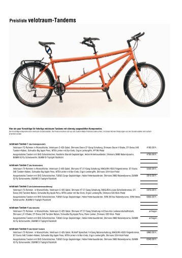 Preisliste velotraum-Tandems - Velociped