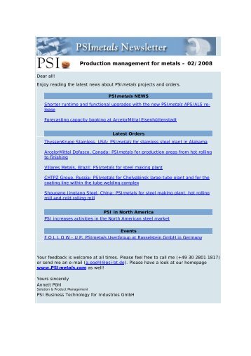 Newsletter 02/08 (english) - PSI Metals