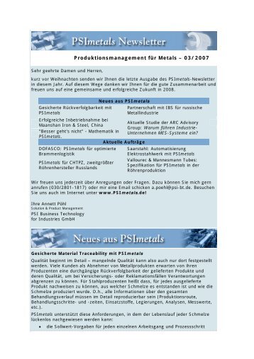 Newsletter 03/07 - PSI Metals GmbH