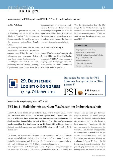 production manager 3/2012 - PSI Logistics GmbH