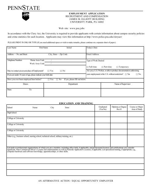 Employment Application - Penn State University