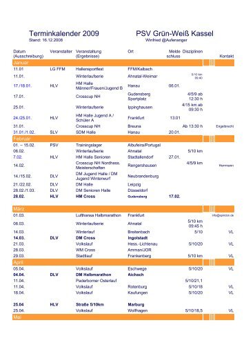 Terminkalender 2009 - PSV GrÃ¼n-WeiÃ Kassel eV
