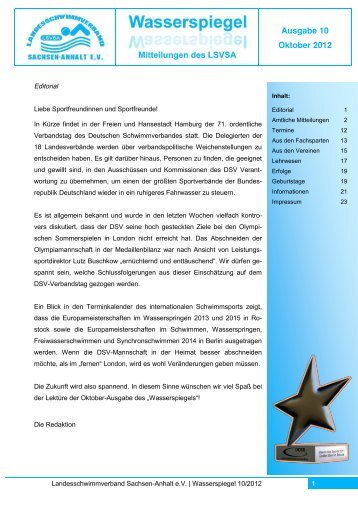 Wasserspiegel 10/2012 - Landesschwimmverband Sachsen-Anhalt ...