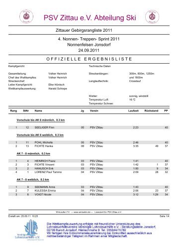 Zittauer Gebirgsrangliste 2011 4. Nonnen- Treppen ... - PSV Zittau