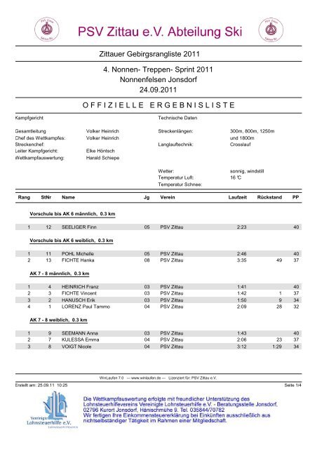 Zittauer Gebirgsrangliste 2011 4. Nonnen- Treppen ... - PSV Zittau