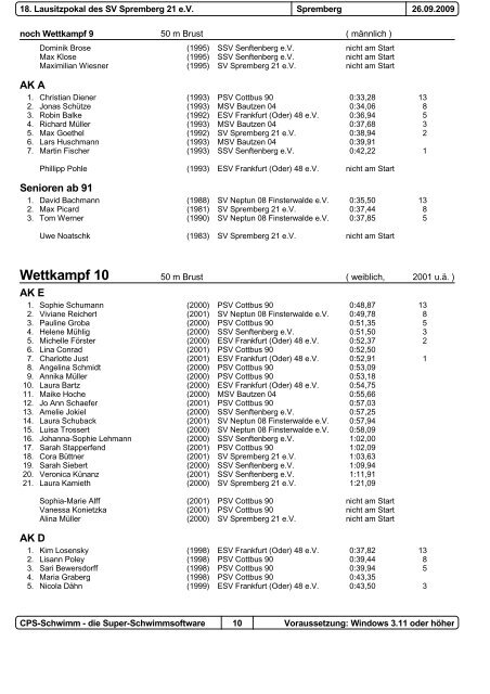 Protokoll 18. Lausitzpokal Spremberg 26.09.2009