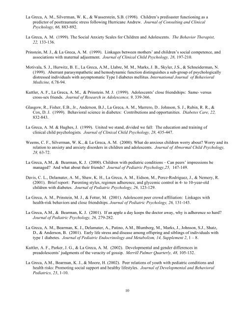 CURRICULUM VITAE Annette M. La Greca, PhD - University of ...