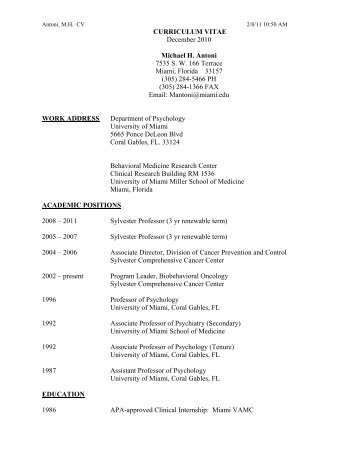 Curriculum Vitae - University of Miami, Psychology