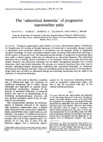 The 'subcortical dementia' of progressive supranuclear palsy