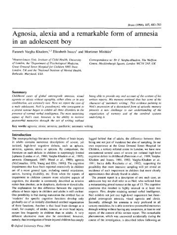 Agnosia, alexia and a remarkable form of amnesia in an adolescent ...