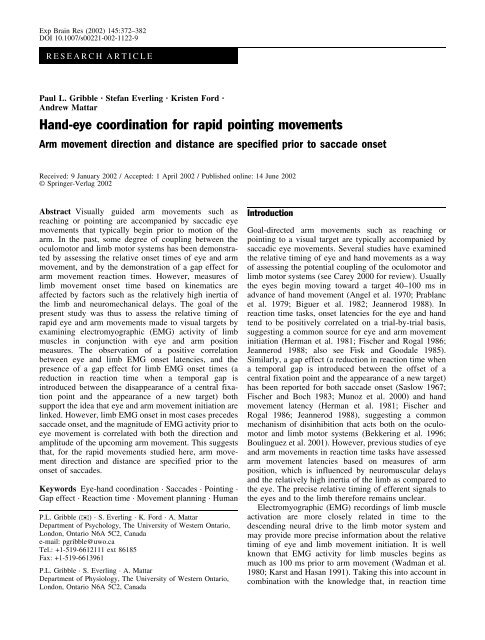 Hand-eye coordination for rapid pointing movements - ResearchGate