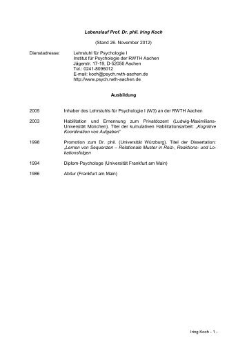 CV Prof. Iring Koch - Institut fÃ¼r Psychologie der RWTH Aachen ...