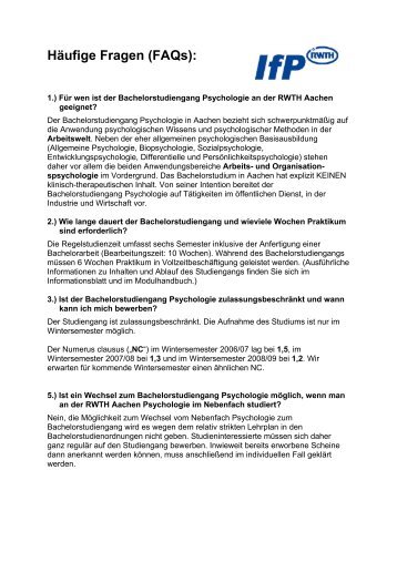 HÃ¤ufige Fragen (FAQs): - Institut fÃ¼r Psychologie der RWTH Aachen