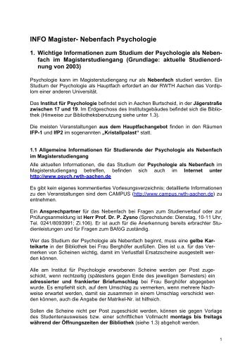 INFO Magister- Nebenfach Psychologie - Institut fÃ¼r Psychologie der ...