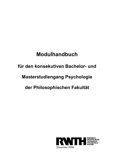 Modulhandbuch Institut Fa R Psychologie Der Rwth Aachen