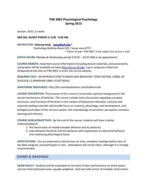 Uf Exam Schedule Spring 2022 Psb 3002 Physiological Psychology Spring 2013 Exams ...