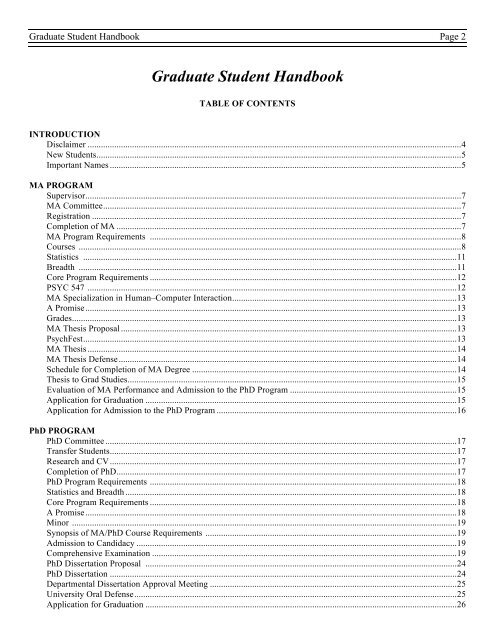 Graduate Student Handbook - University of British Columbia