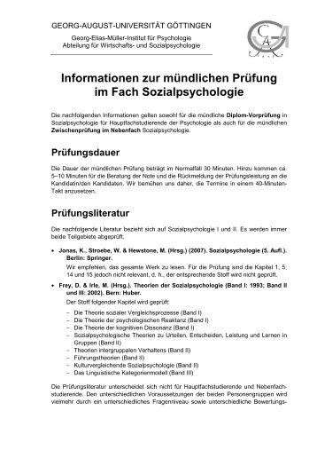 Informationen zur mÃ¼ndlichen PrÃ¼fung im Fach Sozialpsychologie