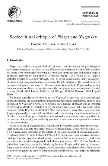 Sociocultural critique of Piaget and Vygotsky