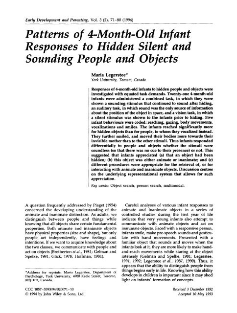 Patterns of 4-Month-Old Infant Responses to Hidden Silent and ...