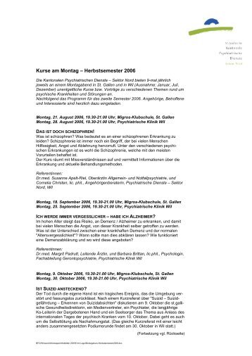 "Kurse am Montag" - Programm des 2. Semesters 2006 - Kantonale ...