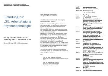 Programm der 25. Arbeitstagung Psychonephrologie - Psychiatrie