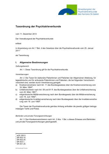 Taxordnung der Psychiatrieverbunde 2012 (47 ... - Kanton St.Gallen