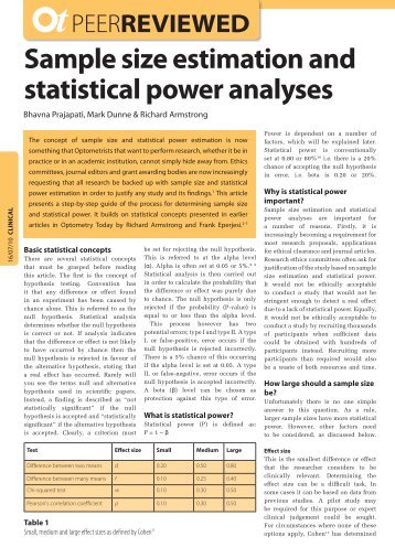 Sample size estimation and statistical power analyses