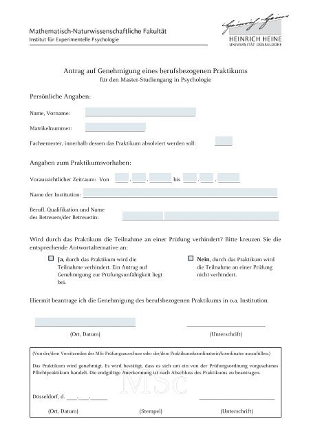 Praktikumsgenehmigung - Psychologie